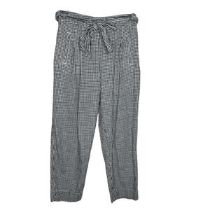 ATHRO / Cartonnier navy blue white gingham plaid tie waist linen ankle pants / 6